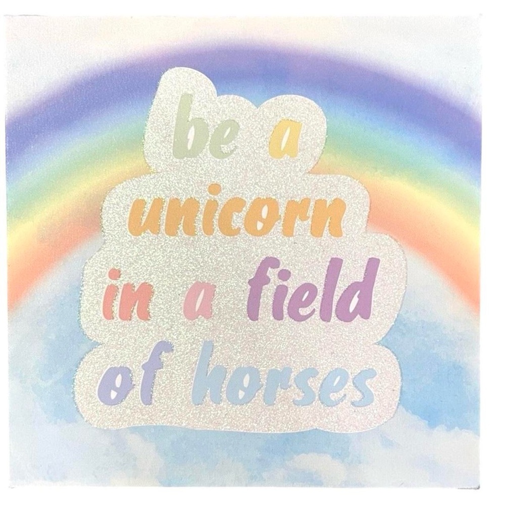 Canvas Wall Art Be a Unicorn in a Field of Horses Rainbow Kid’s Room